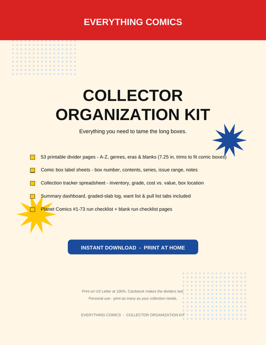 Collector Organization Kit — Printable Comic Dividers, Box Labels & Collection Tracker