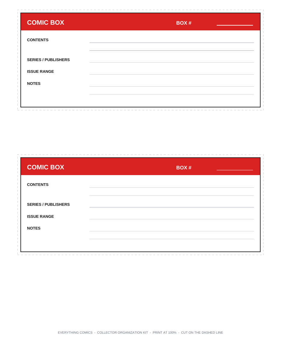 Collector Organization Kit — Printable Comic Dividers, Box Labels & Collection Tracker