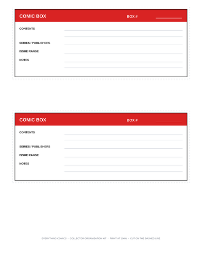 Collector Organization Kit — Printable Comic Dividers, Box Labels & Collection Tracker